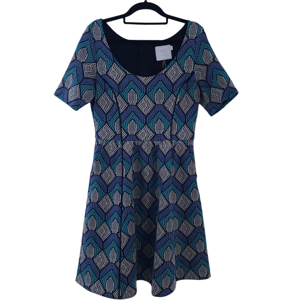 HD in Paris Anthropologie Hollyhock Dress Small Blue White Teal Textured Mini